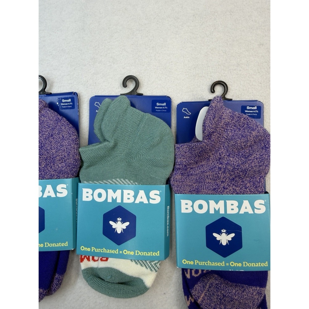 3 Pairs Bombas Marls & Tri-block Ankle Socks Violet Green Women's Small 4-7.5 - Picture 5 of 9